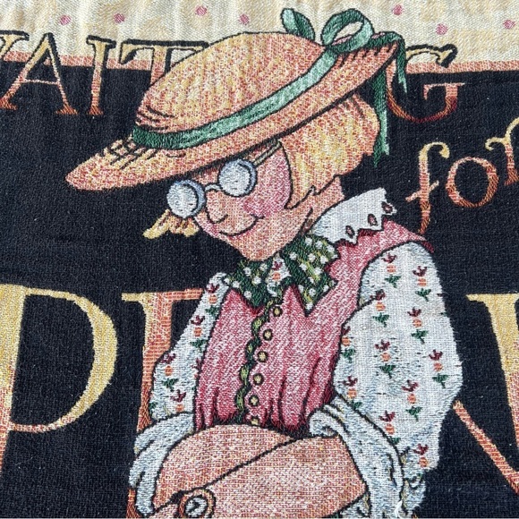 Mary Engelbreit Waiting For Spring Woven Tapestry Throw Fringe Gardening 47x62 - Picture 3 of 10